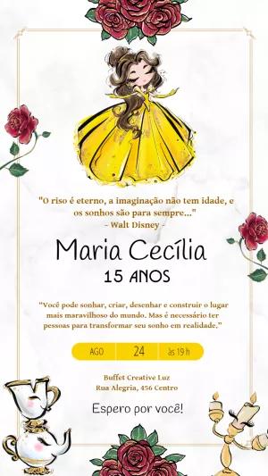 Convite de 15 Anos A Bela e a Fera para Editar Online