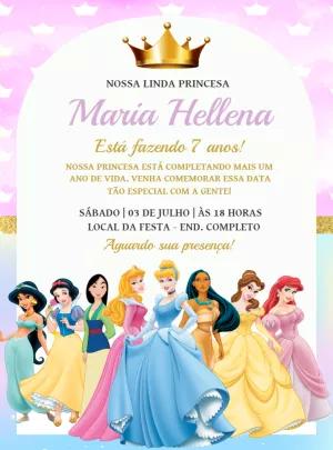 Convite Aniversário Princesas Disney para Editar Online