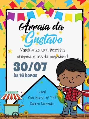 Convite Aniversário Arraiá Menino para Editar Online