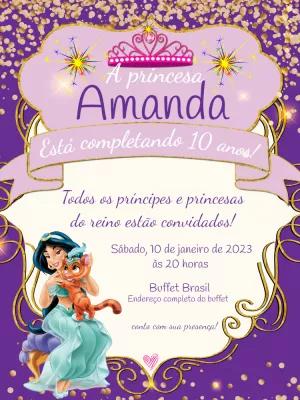 Convite Aniversário Princesa Jasmine para Editar Online