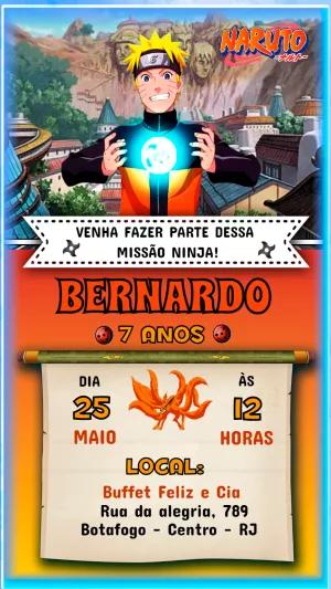 Convite de Aniversário Naruto com Personagem para Editar Online