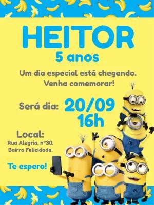 Convite de Aniversário Minions com Personagens para Editar Online
