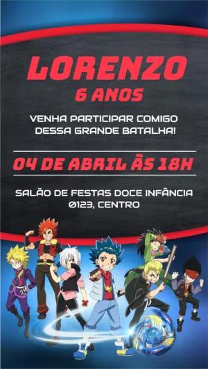 Convite Aniversário Beyblade Burst com Personagens para Editar