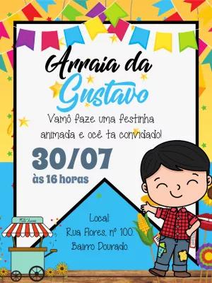 Convite Arraiá de Aniversário Menino Caipira para Editar