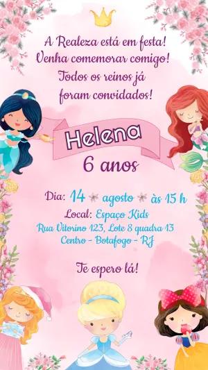 Convite de Aniversário Princesas Baby para Editar Online