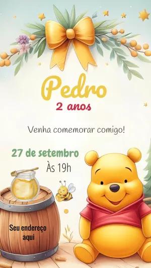 Convite de Aniversário Ursinho Pooh para Editar Online