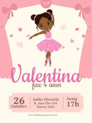 Convite Aniversário Bailarina Negra para Editar Online