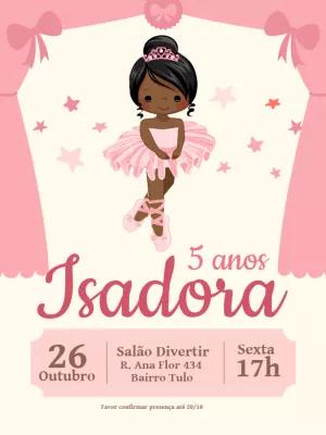 Convite Aniversário Bailarina Negra para Editar Online