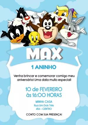 Convite Aniversário Baby Looney Tunes para Editar Online