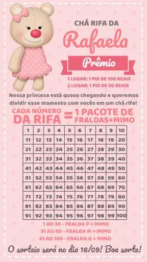 Rifa Chá de Bebê Ursinha Rosa Editável para Imprimir