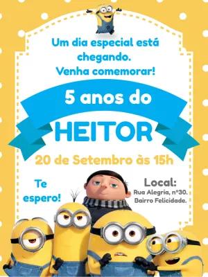 Convite de Aniversário Minions para Editar e Imprimir