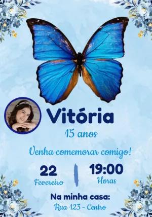 Convite 15 Anos Borboleta Azul com Foto para Editar Online