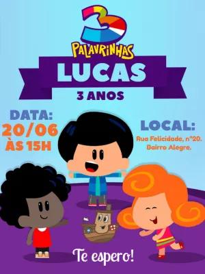 Convite Aniversário 3 Palavrinhas com Personagens para Editar