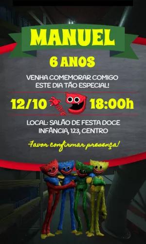 Convite Aniversário Poppy Playtime com Huggy Wuggy para Editar