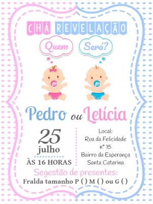 Convite Chá Revelação Bebês Menino ou Menina para Editar