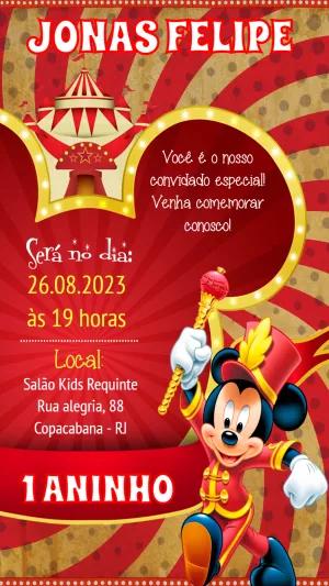 Convite Aniversário Circo do Mickey Mouse para Editar Online