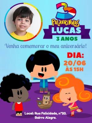 Convite Aniversário 3 Palavrinhas com Foto para Editar Online