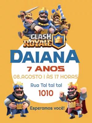 Convite de Aniversário Clash Royale com Personagens para Editar