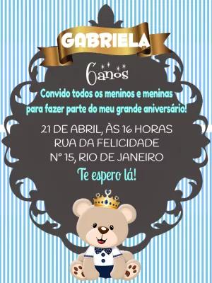 Convite Aniversário Ursinho Príncipe para Editar Online