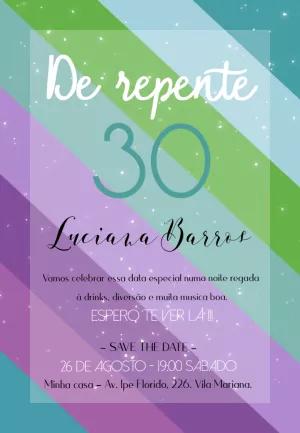 Convite De Repente 30 com Listras Coloridas para Editar