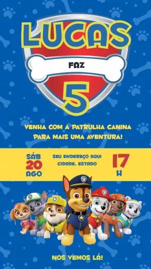 Convite de Aniversário Patrulha Canina para Editar Online