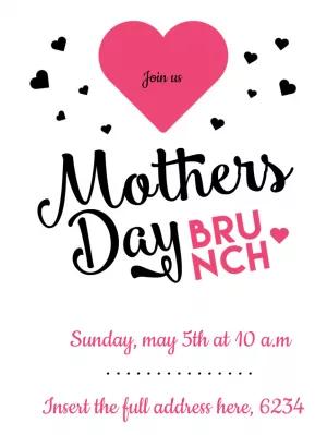 Mother's Day Brunch Invitation with Pink Hearts to Edit Online
