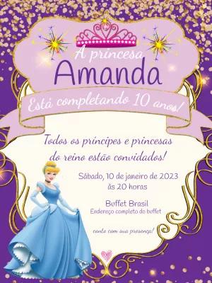 Convite Aniversário Princesa Cinderela para Editar Online