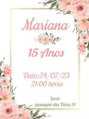 Convite de 15 Anos Floral com Dourado para Editar Online