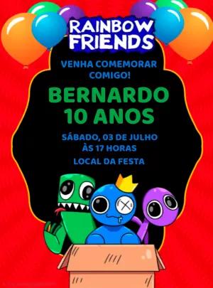 Convite de Aniversário Rainbow Friends com Personagens para Editar
