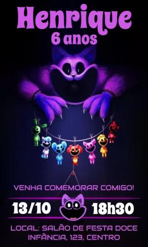 Convite Aniversário CatNap Poppy Playtime para Editar