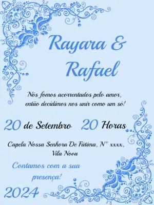 Convite de Casamento Arabescos Azul para Editar Online