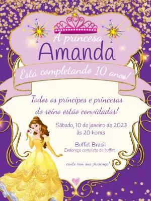 Convite Aniversário Princesa Bela Editável Online