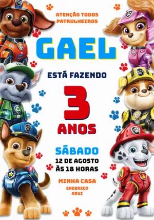 Convite de Aniversário Patrulha Canina para Editar Online