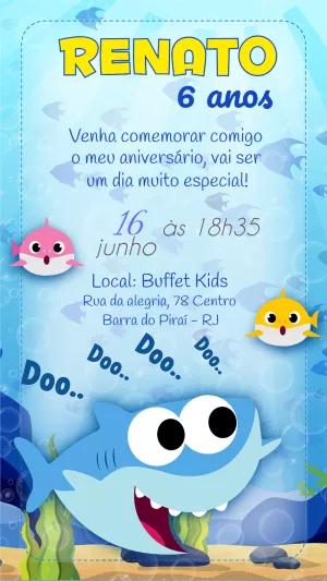 Convite de Aniversário Baby Shark para Editar Online
