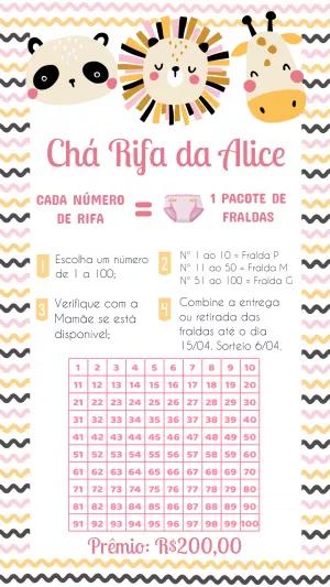Rifa Chá de Bebê Safari com Bichinhos Fofos para Editar Online