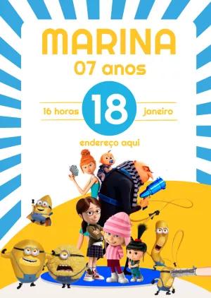 Convite Aniversário Meu Malvado Favorito para Editar Online