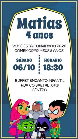 Convite Aniversário Jovens Titãs para Editar Online