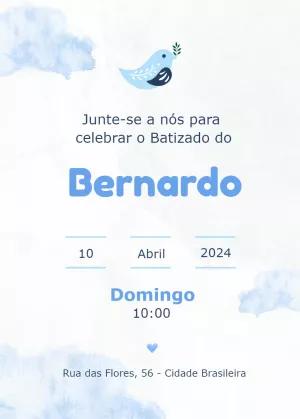 Convite de Batizado Passarinho Delicado para Editar Online