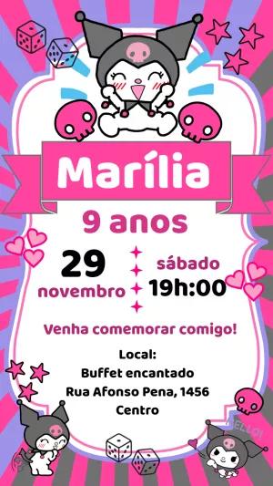 Convite de Aniversário Kuromi para Editar Online e Imprimir