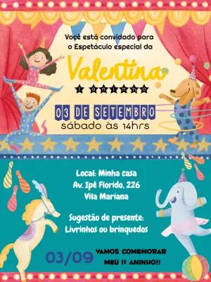 Convite de Aniversário Circo com Personagens para Editar Online