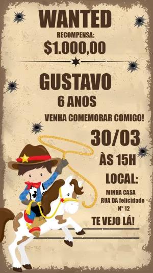 Convite Aniversário Cowboy Estilo Faroeste para Editar Online