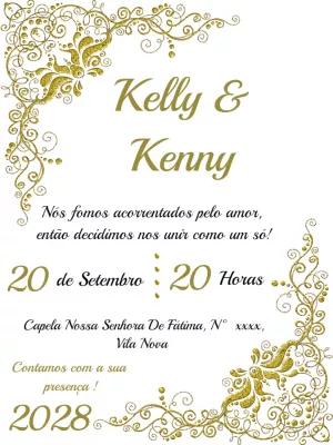 Convite de Casamento Arabescos Dourados para Editar Online
