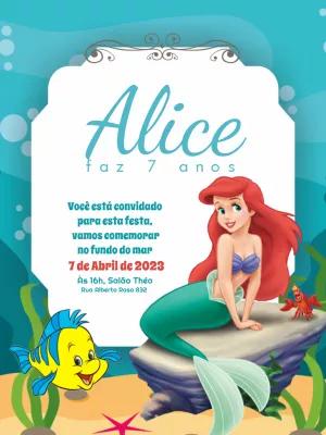 Convite de Aniversário Princesa Ariel para Editar Online