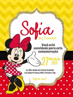 Convite Aniversário Minnie Vermelha para Editar Online