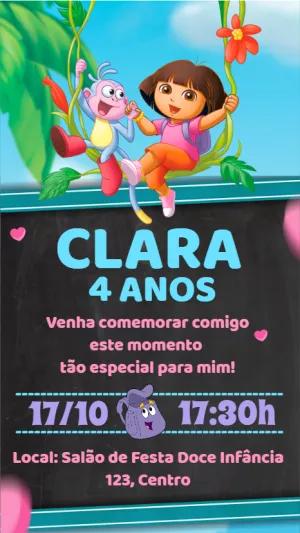 Convite de Aniversário Dora Aventureira para Editar Online