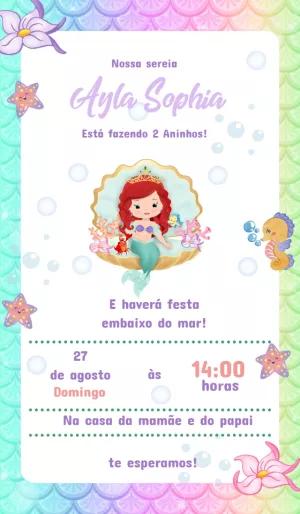 Convite de Aniversário Pequena Sereia Ariel para Editar Online