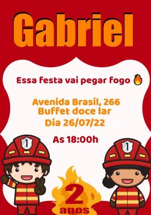 Convite Aniversário Bombeiro com Personagens para Editar Online