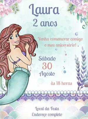 Convite Aniversário Pequena Sereia para Editar Online