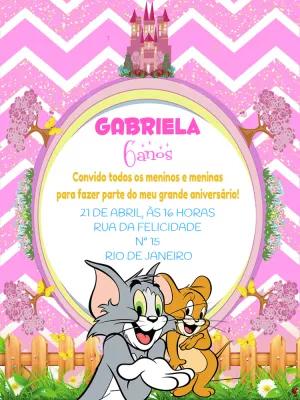 Convite Aniversário Tom e Jerry Menina para Editar Online