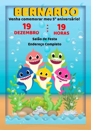 Convite de Aniversário Baby Shark com Personagens para Editar